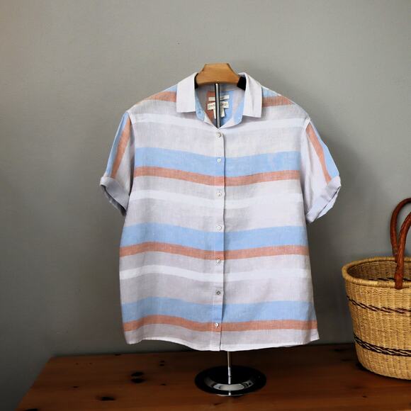 Cynthia Rowley Shirt Linen Button Down Camp Pastel Stripe sizes small - Picture 1 of 7